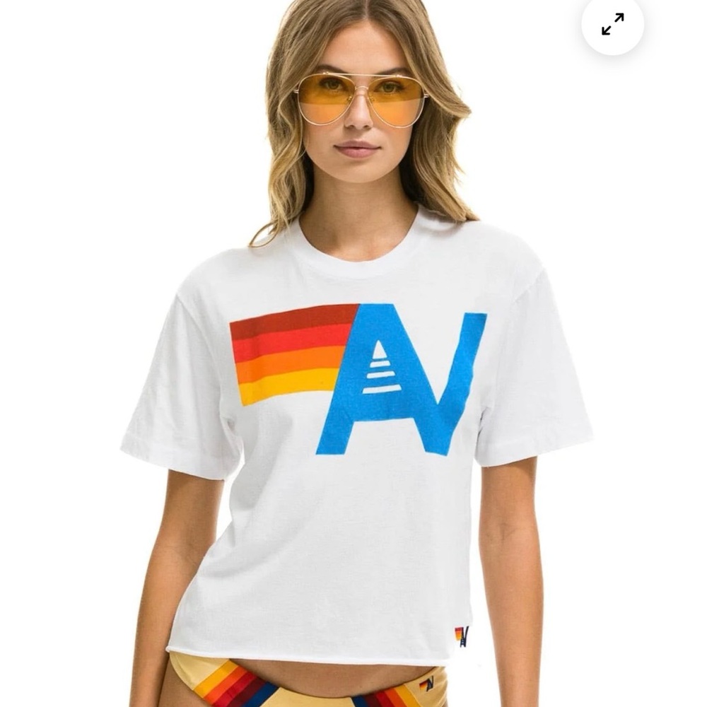 Aviator Nation Boyfriend Cropped Tee White Size Small